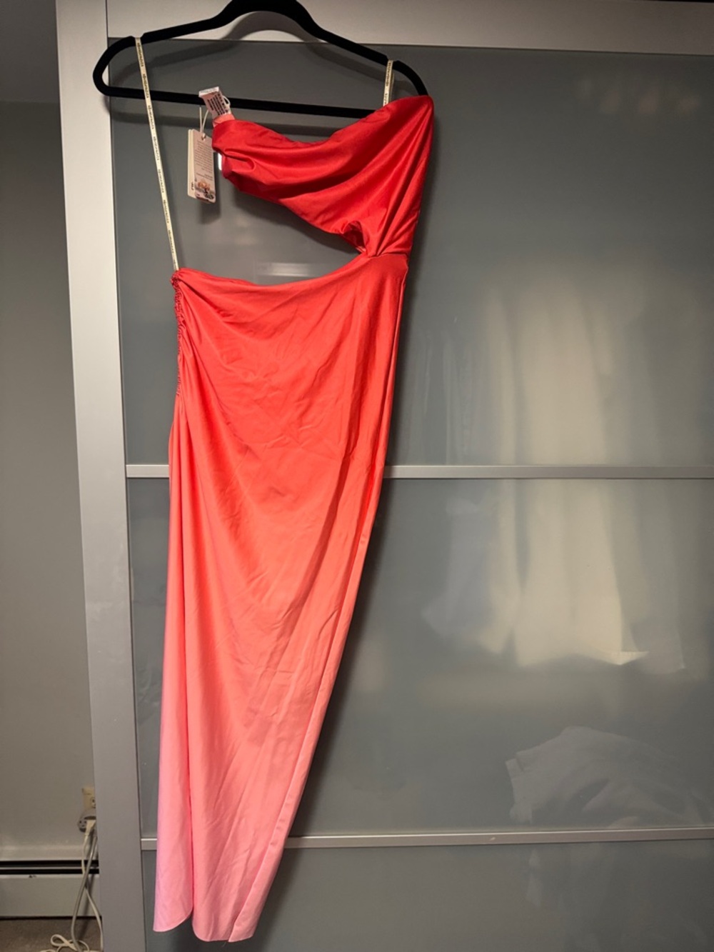 Strapless Ombre Pink-Red Cutout Evening Dress